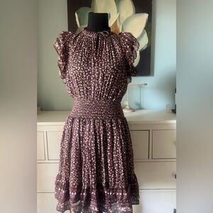 Ulla Johnson Smocked Waist Ruffle Sleeve Boho Floral Dress Size